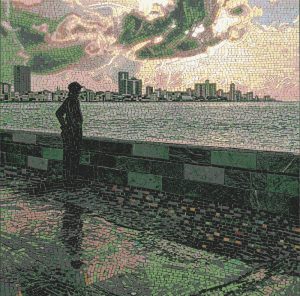 Контрастный городской пейзаж в мозаике