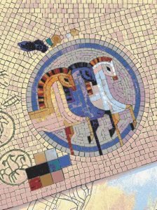 Stylized Horses Circular Mosaic Art