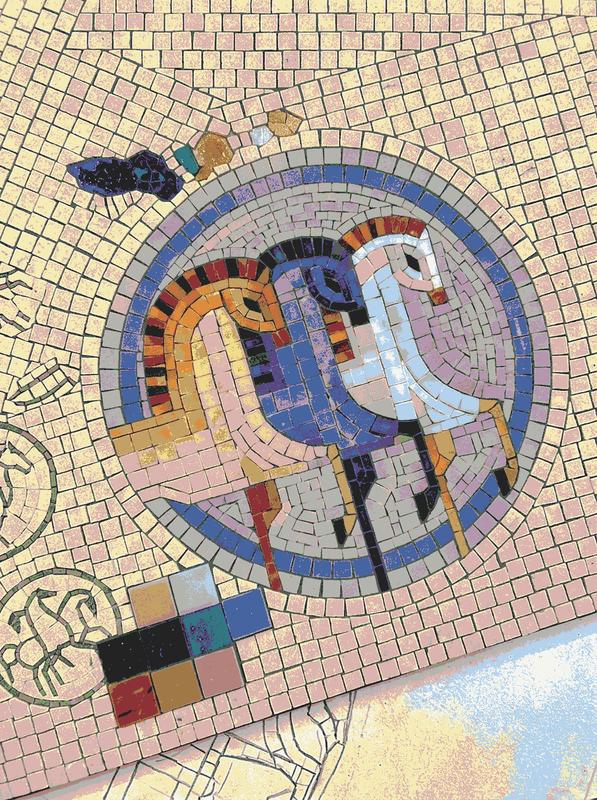 Stylized Horses Circular Mosaic Art