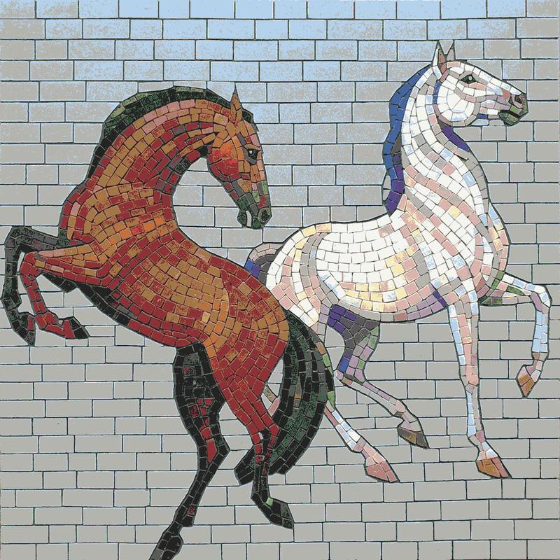 Elegant Mosaic Horses Art - Red and White