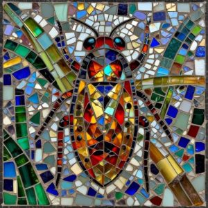 Cicada and Bamboo Mosaic Art – Opus Incertum Style