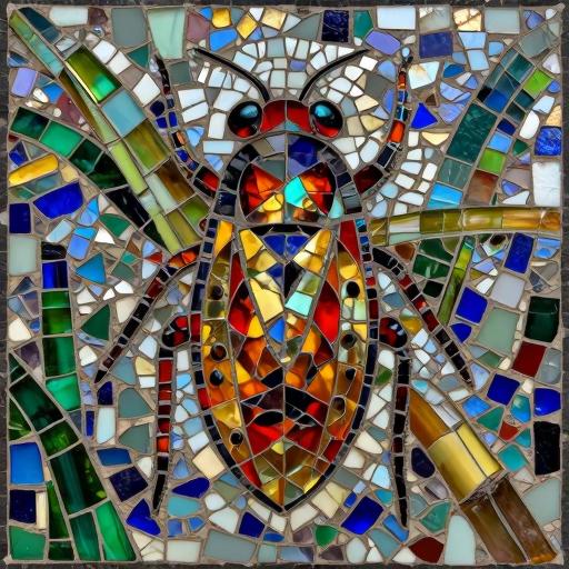 Cicada and Bamboo Mosaic Art - Opus Incertum Style
