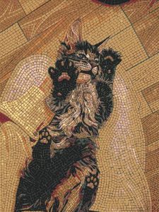 Playful Cat Mosaic Art – Golden Background, 60×80 cm