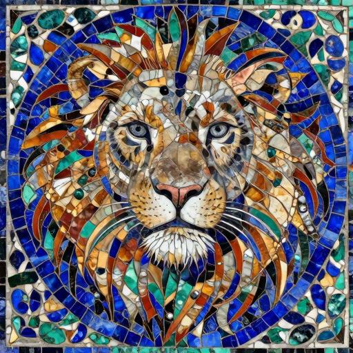 Florentine Mosaic Lion Portrait - Custom Handmade Art