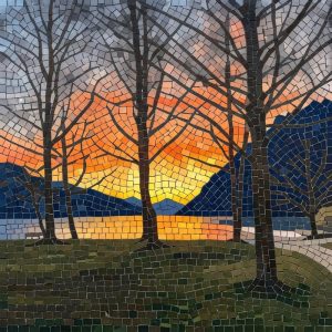 Sunset Lake Mosaic Art – Nature Landscape