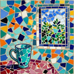 Trencadís Mosaic Art: Turquoise Mug by the Window