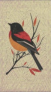 Мозаика «Птица на ветке» — Красный и Черный