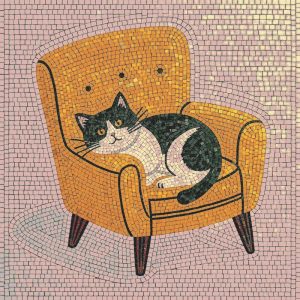 Мозаика «Кот в желтом кресле» — Уютный интерьер