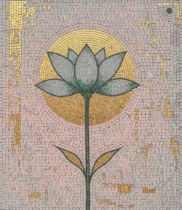 Golden Lotus Mosaic Art – Serene Nature Wall Decor