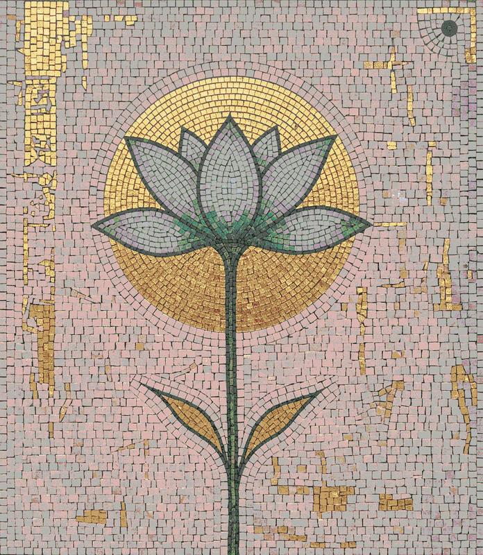 Golden Lotus Mosaic Art - Serene Nature Wall Decor