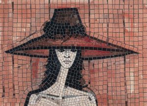 Мозаичный портрет женщины в широкополой шляпе