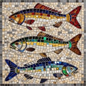 Custom Fish Mosaic Art Panel – Opus Incertum Style