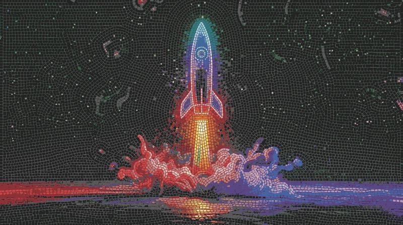 Rocket Launch Mosaic Art - Cosmic Exploration