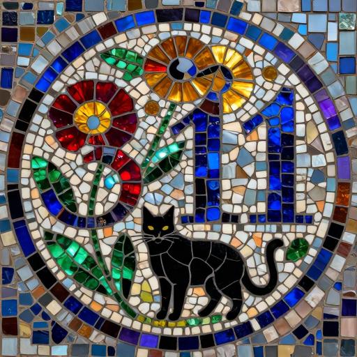 Custom Mosaic Art: Black Cat and Number 311
