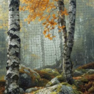 Autumn Birch Forest Mosaic Art
