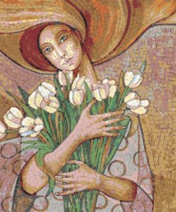 Serene Woman with White Tulips Mosaic Art