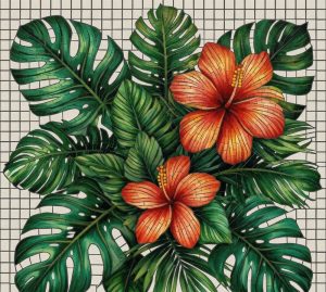 Мозаика «Тропический гибискус и монстера»