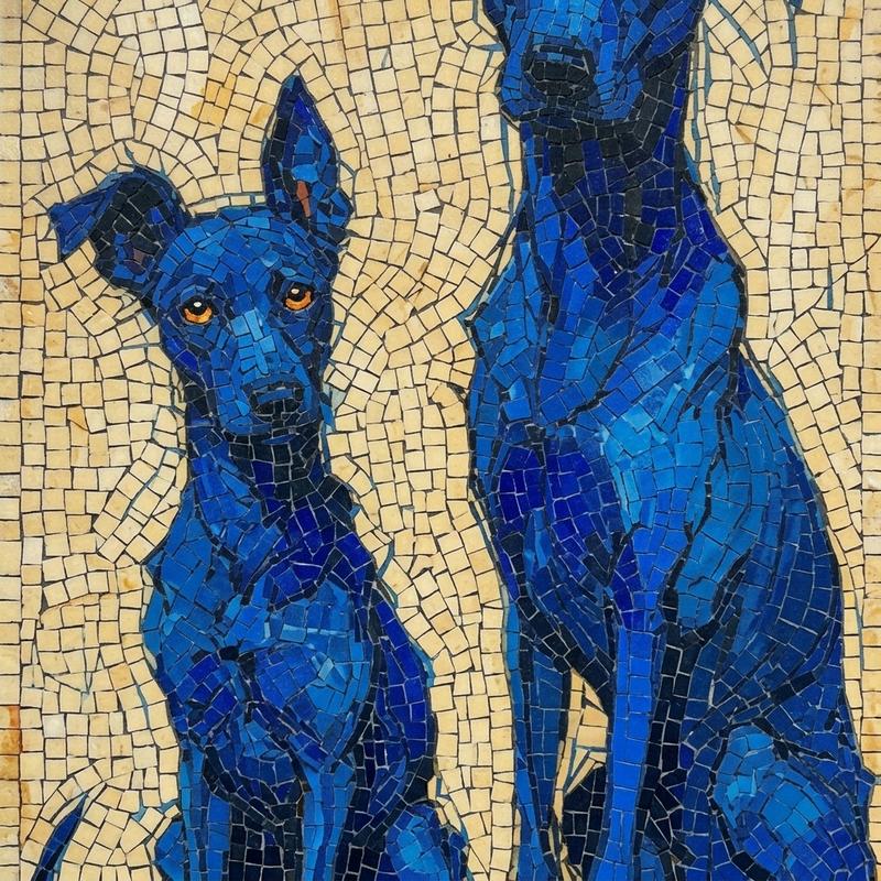Blue Dogs Mosaic Art - Elegant Wall Decor