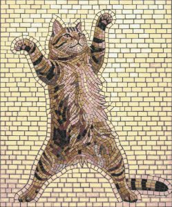 Playful Tabby Cat Mosaic Art – 60×72 cm