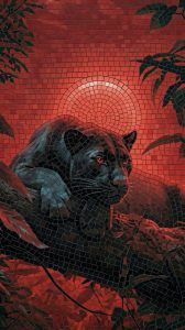 Мозаика «Черная пантера» в красных тонах