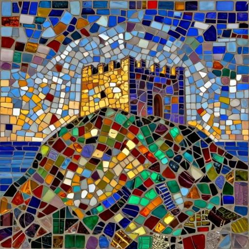 Colorful Fortress Mountain Mosaic Art