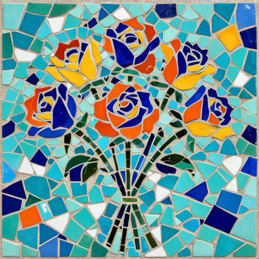 Vibrant Rose Bouquet Trencadís Mosaic Art