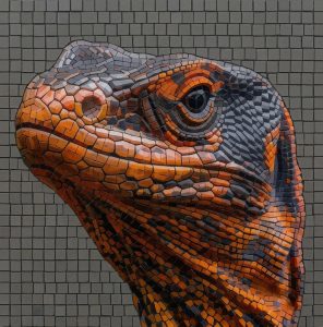Мозаичный портрет рептилии в оранжевых тонах