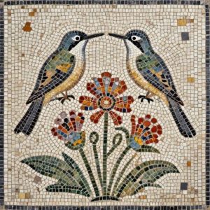 Two Hummingbirds and Nasturtium Mosaic Art