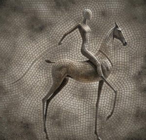 Мозаика «Стилизованный всадник» в земляных тонах