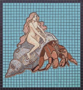 Mythical Woman Riding a Giant Crab Mosaic Art