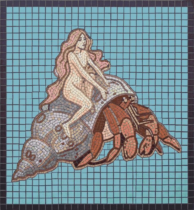 Mythical Woman Riding a Giant Crab Mosaic Art