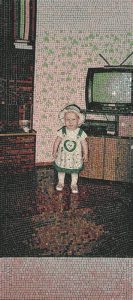 Mosaic Portrait of a Child in a White Dress