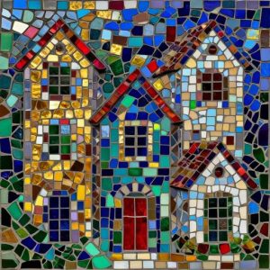 Мозаика «Разноцветные домики» — Стиль Opus Incertum