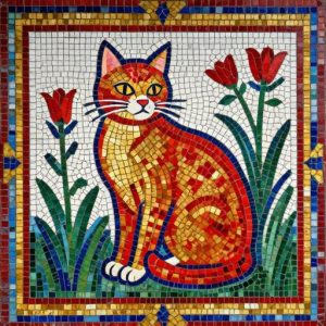 Советская мозаика: рыжий кот среди цветущих маков