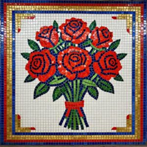 Red Roses Bouquet Soviet Style Mosaic Art