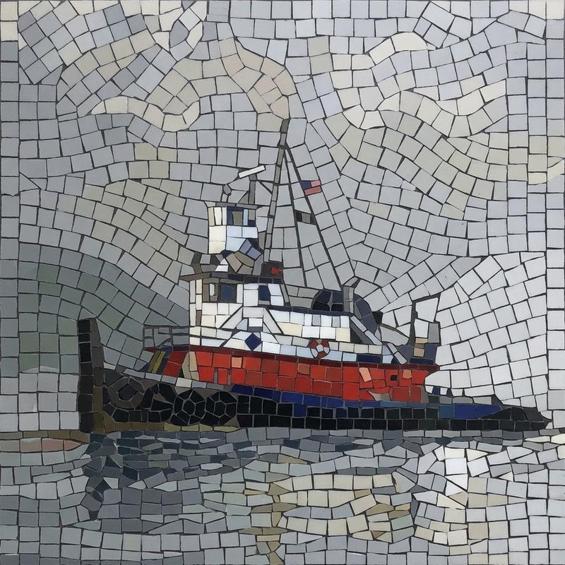 Red Boat Mosaic Art - Nautical Seascape