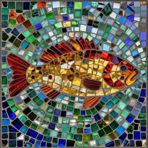 Golden Fish Mosaic Art – Opus Incertum Style
