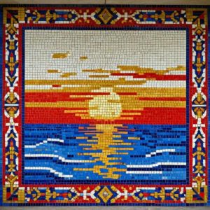 Soviet Style Sunset Over the Sea Mosaic Art