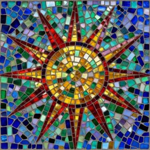 Radiant Sun Mosaic Art – Opus Incertum Style
