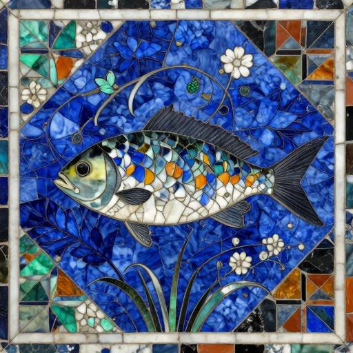 Подводный мир в мозаике: рыбка и водные растения