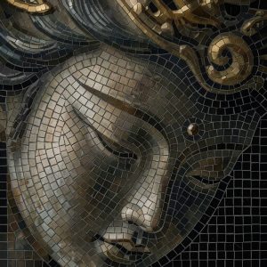 Классический мозаичный портрет в золотых тонах