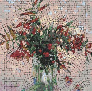 Red Flower Bouquet Mosaic Art – 60×60 cm