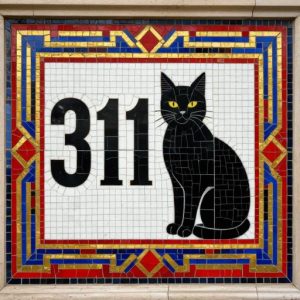 Mosaic House Number 311 with Black Cat
