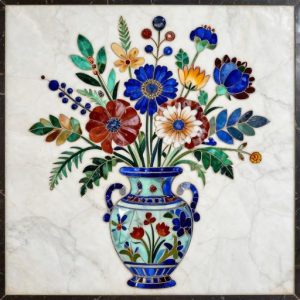 Флорентийская мозаика: Букет полевых цветов в глиняной вазе