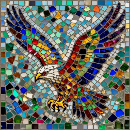 Colorful Flying Eagle Mosaic Art - Opus Incertum Style