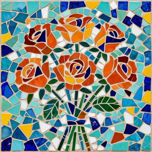 Vibrant Orange Roses Trencadís Mosaic Art