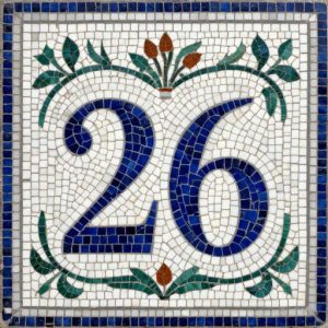 Мозаичная табличка с номером 26 в стиле Opus Tessellatum