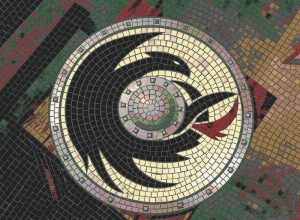 Stylized Black Bird Circular Mosaic Art