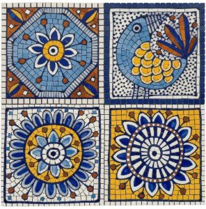 Яркая мозаика с природой в синих и желтых тонах