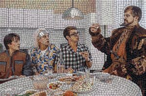 Mosaic Art: Men at a Dinner Table